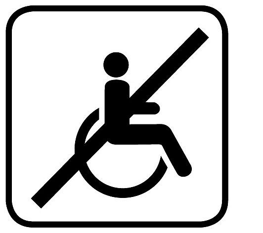 Nicht Rollstuhlgerecht durchgestrichener Rollstuhl